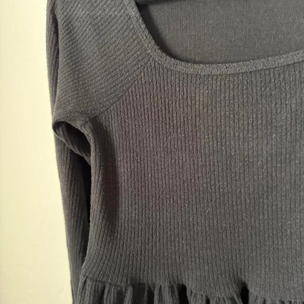 Old Navy Black Rib Knit Fit Flare Dress Size XL Long Sleeve Scoop Neck Mini